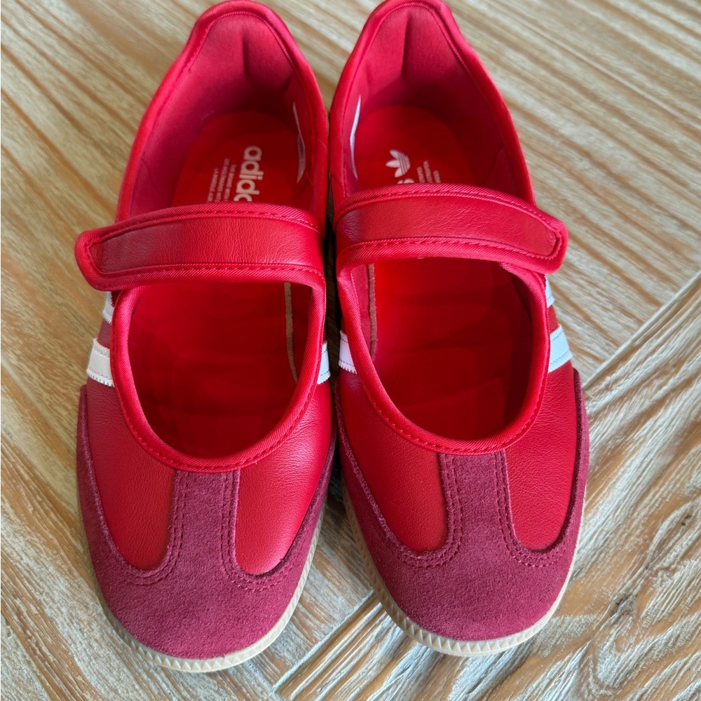 adidas Women’s Bright Red Mary Jane Samba Sneakers - Picture 2 of 5